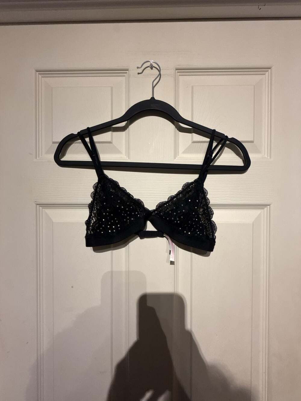 Pink Victoria's Secret Rhinestone Lace Bralette Size S Black Sparkly
